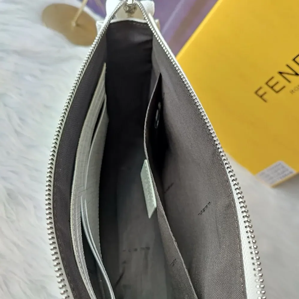 Fendi Clutch Pack Pouch in White FF Fabric for Men Fendi Clutch Pack Pouch in White FF Fabric for Men