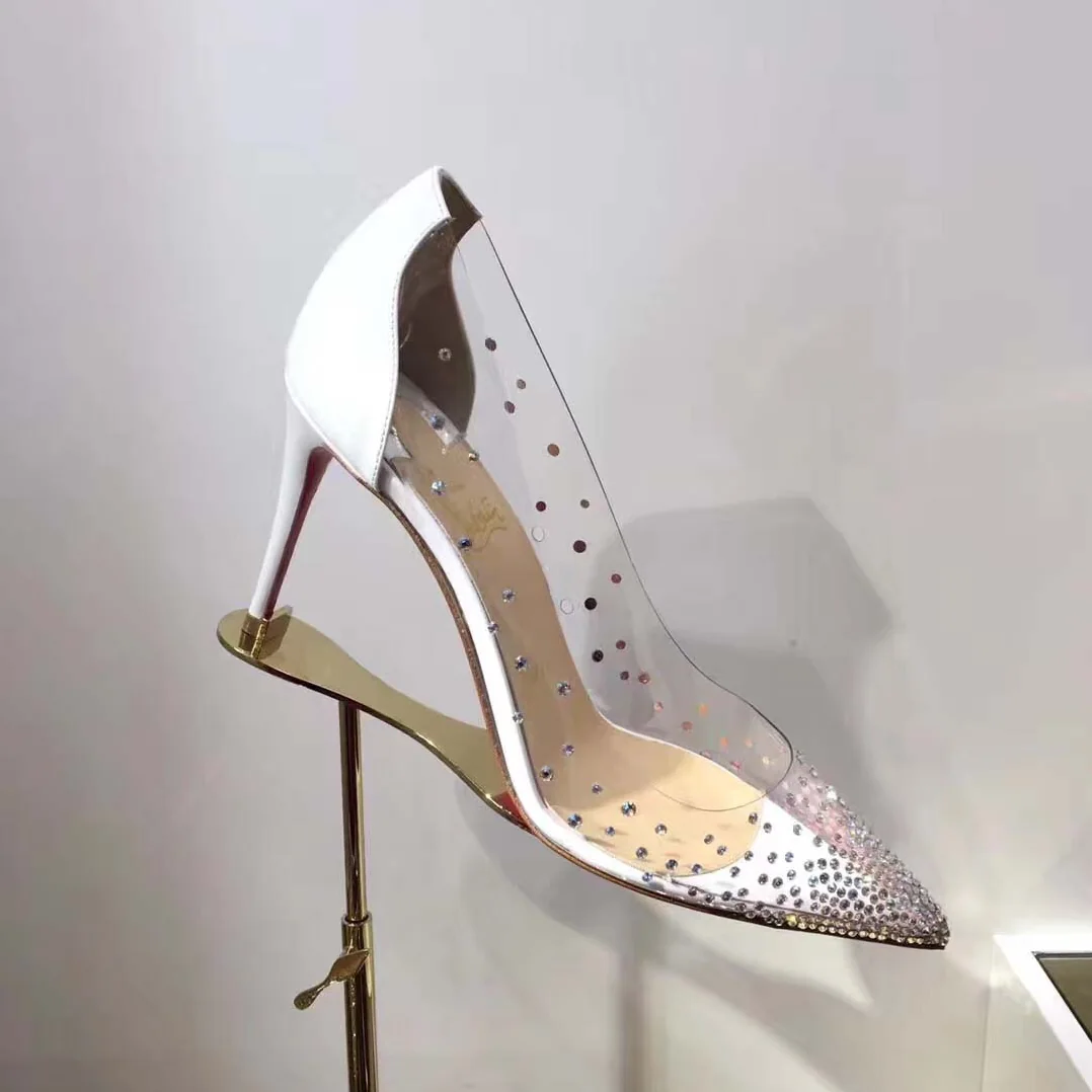 Christian Louboutin Degrastrass Pvc 85 mm Crystal Latte Patent Leather Shoes White for Women Christian Louboutin Degrastrass Pvc 85 mm Crystal Latte Patent Leather Shoes White for Women