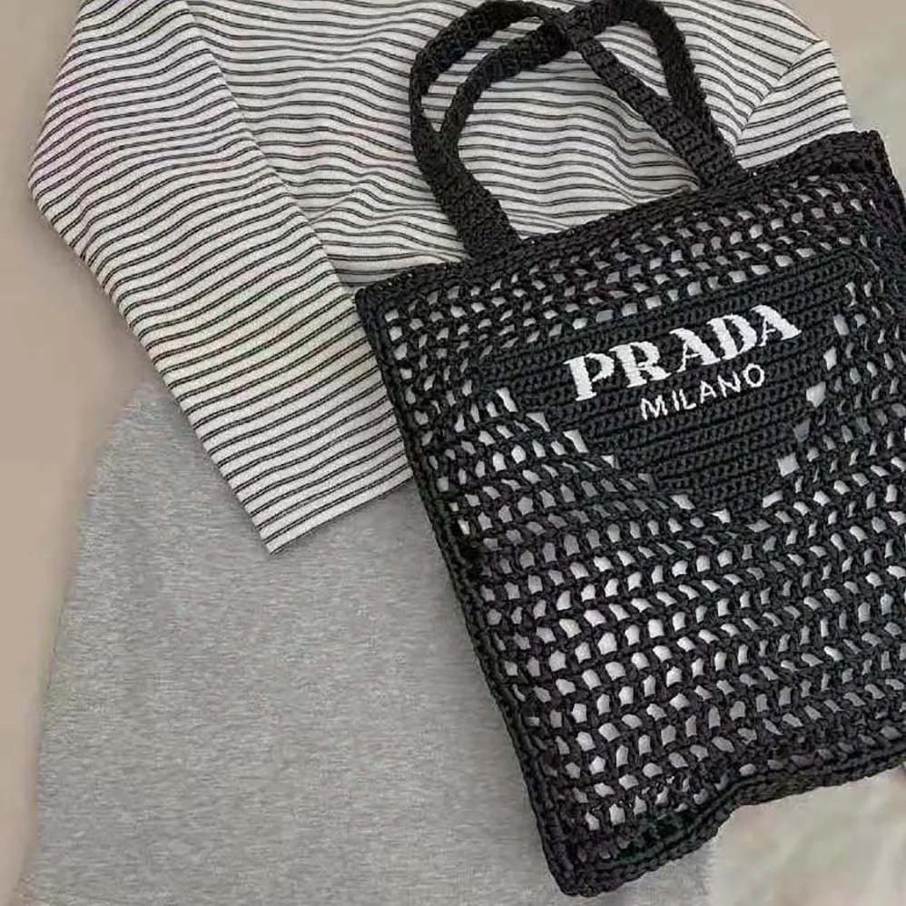 Prada Raffia Tote Bag for Women in Black Prada Raffia Tote Bag for Women in Black