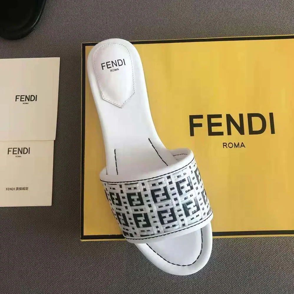 Fendi FF Interlace Slides White Leather Slides for Women Fendi FF Interlace Slides White Leather Slides for Women
