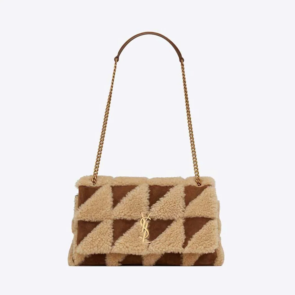 Saint Laurent YSL Jamie Medium Chain Bag “Carré Rive Gauche” in Suede and Shearling Patchwork for Women