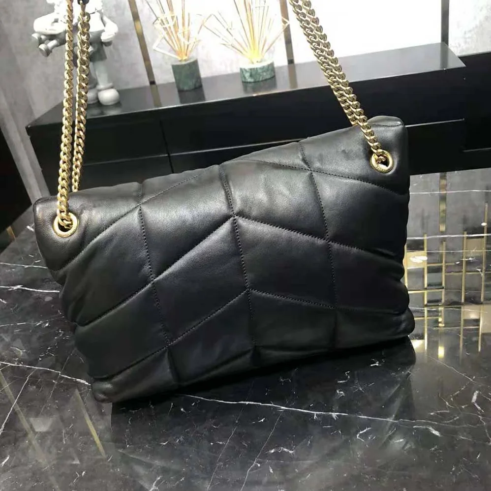 Saint Laurent YSL Puffer Medium Chain Bag in Quilted Lambskin for Women in Black/Gold Saint Laurent YSL Puffer Medium Chain Bag in Quilted Lambskin for Women in Black/Gold