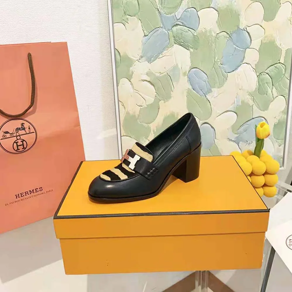 Hermes Dauphine 70 Loafer High Heel Loafer in Calfskin for Women in Black