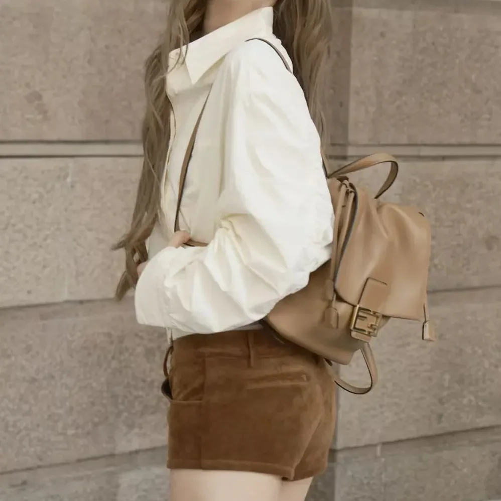 Fendi Cappuccino Brown Leather Backpack for Women Fendi Cappuccino Brown Leather Backpack for Women