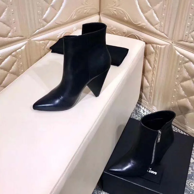 Saint Laurent YSL Niki 105 Asymmetrical Ankle Boot Leather Shoes Black for Women Saint Laurent YSL Niki 105 Asymmetrical Ankle Boot Leather Shoes Black for Women