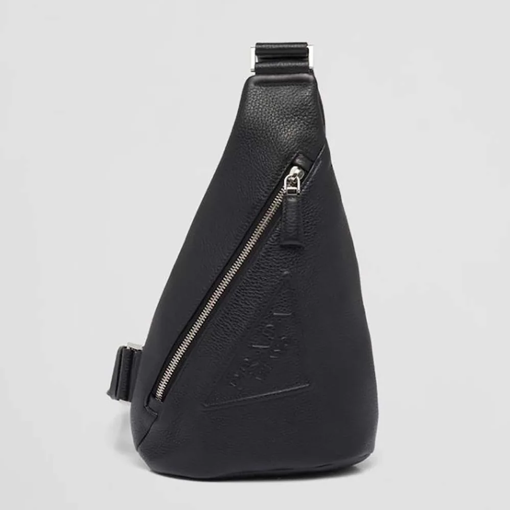 Prada Cross Leather Bag wite Logo-Print Re-Nylon lining for Men in Black Prada Cross Leather Bag wite Logo-Print Re-Nylon lining for Men in Black