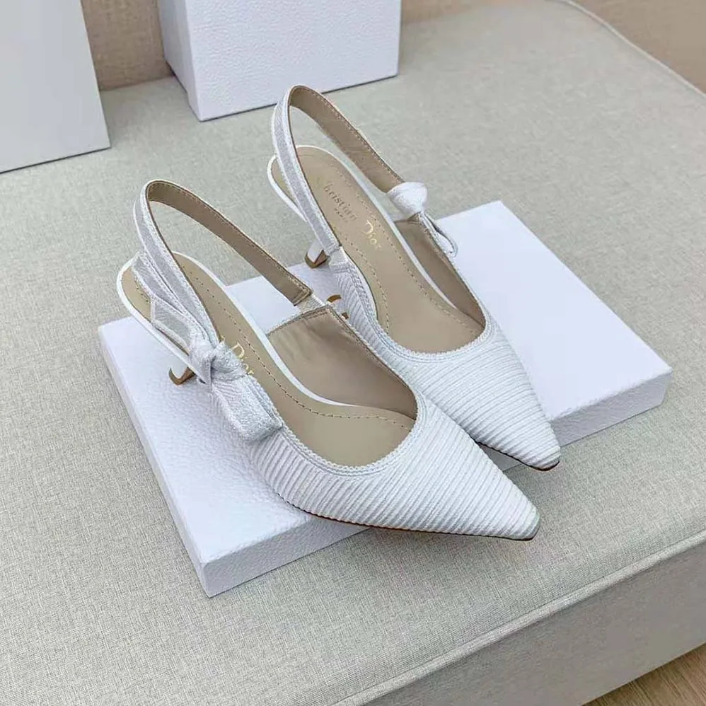 Dior J Adior Slingback Pump White Cotton Embroidery for Women Dior J Adior Slingback Pump White Cotton Embroidery for Women