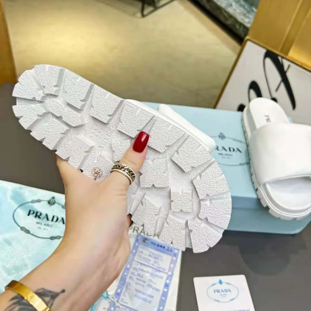 Prada Soft Padded Nappa Leather Slides for Women in White