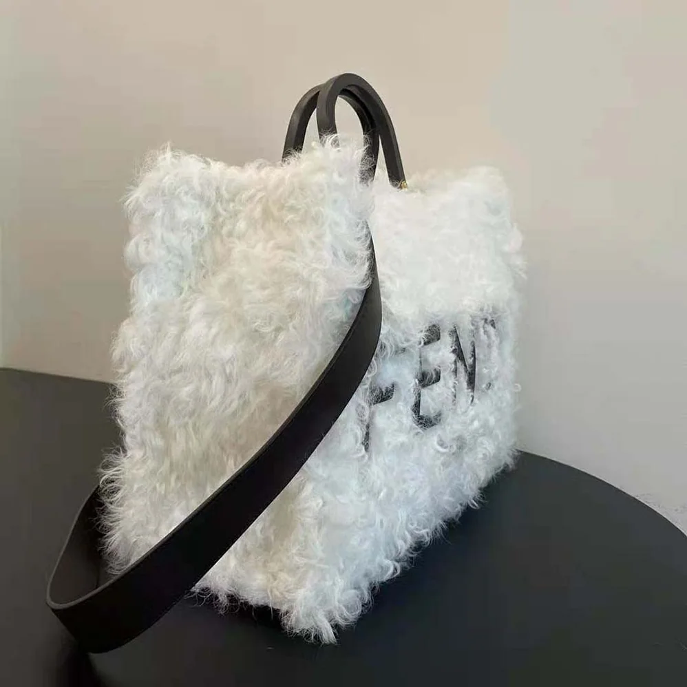 Fendi Sunshine Large White Mohair Shopper for Women Fendi Sunshine Large White Mohair Shopper for Women
