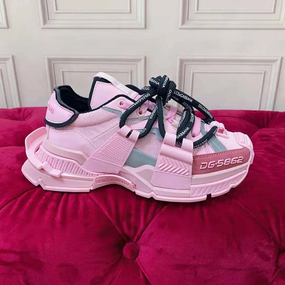 Dolce Gabbana D&G Mixed-Material Space Sneakers for Women in Pink Dolce Gabbana D&G Mixed-Material Space Sneakers for Women in Pink