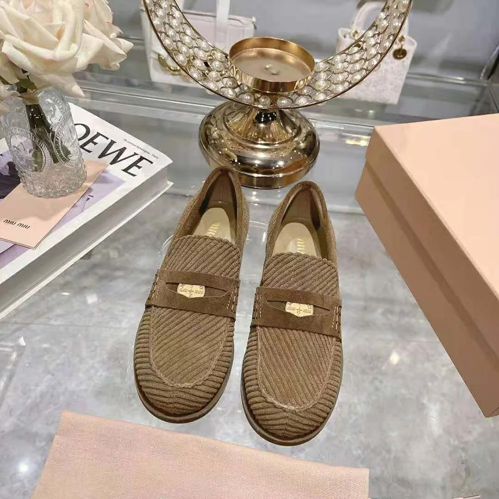 Miu Miu Corduroy Loafers with Screen for Women in printed Logo