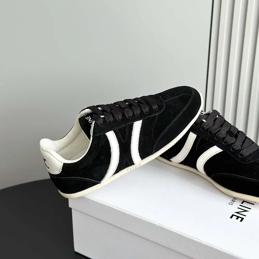 Celine Jogger Low Lace up Sneaker with Triomphe in Suede Calfskin for Unisex in Black