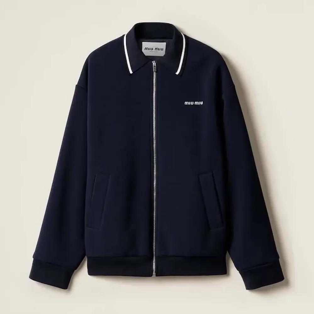 Miu Miu Bonded Piqué and Technical Jersey Blouson Jacket for Women Miu Miu Bonded Piqué and Technical Jersey Blouson Jacket for Women