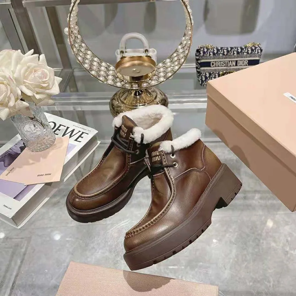 Miu Miu Fumé Leather Booties for Women in Brown Miu Miu Fumé Leather Booties for Women in Brown