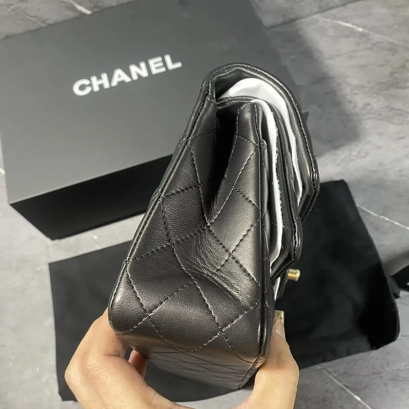 Chanel Layered Classic Flap Bag Crossbody in Black Gold Hardware