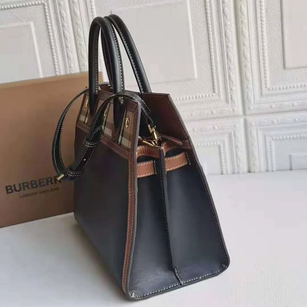 Burberry Mini Vintage Check Two-handle Title Bag for Women in Black Burberry Mini Vintage Check Two-handle Title Bag for Women in Black