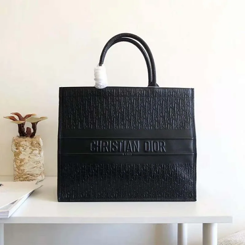 Dior Lady Dior Book Tote Bag in Embossed Calfskin in Black Dior Lady Dior Book Tote Bag in Embossed Calfskin in Black