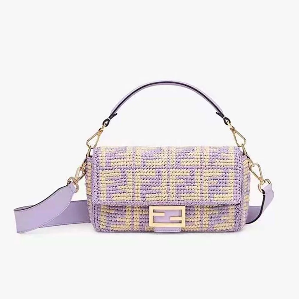 Fendi Baguette Large Lilac FF Raffia Bag for Women