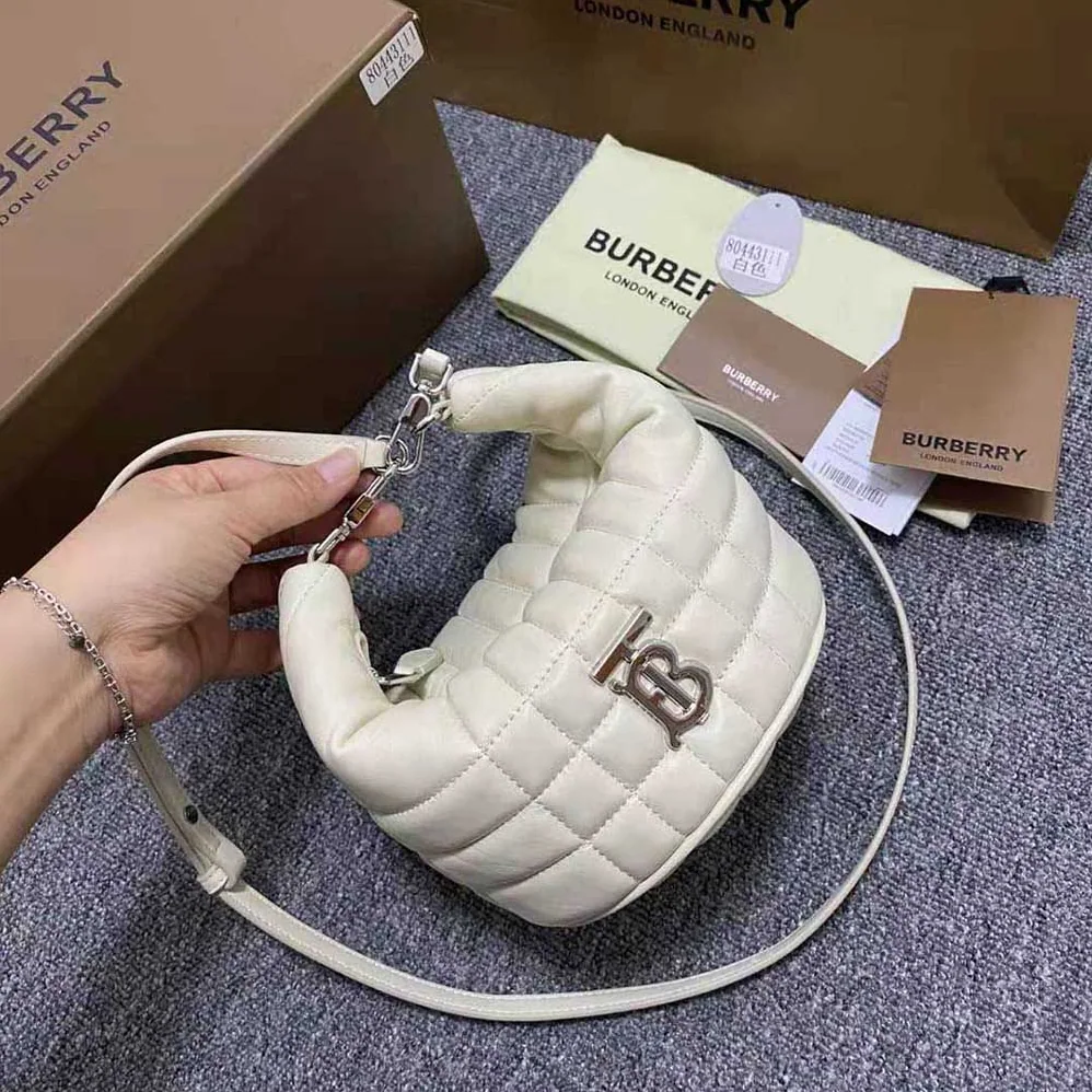 Burberry Small Quilted Lambskin Crescent Lola Bag for Women in White