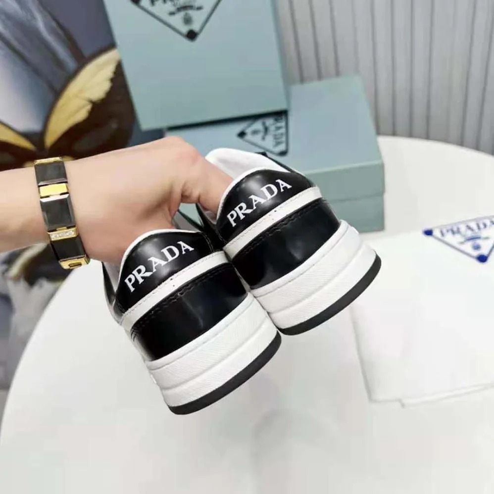 Prada Downtown Leather Sneakers for Women in White