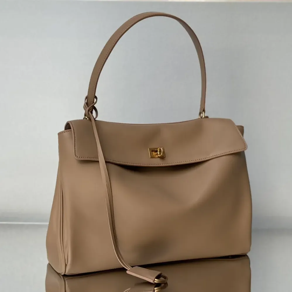 Balenciaga Rodeo Handbag Medium In latte Smooth Calfskin Aged for Women in gold Hardware