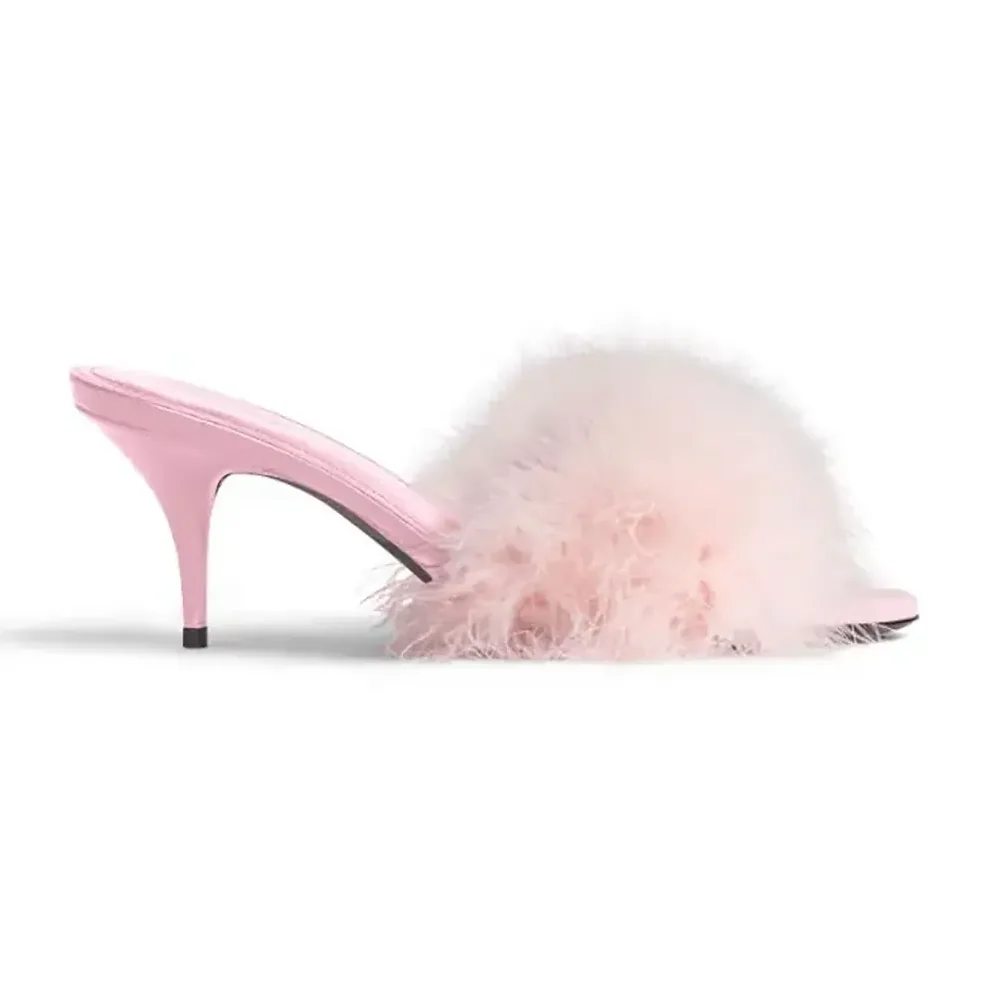 Balenciaga Boudoir 70mm Sandal in Pink Feathers for Women Balenciaga Boudoir 70mm Sandal in Pink Feathers for Women