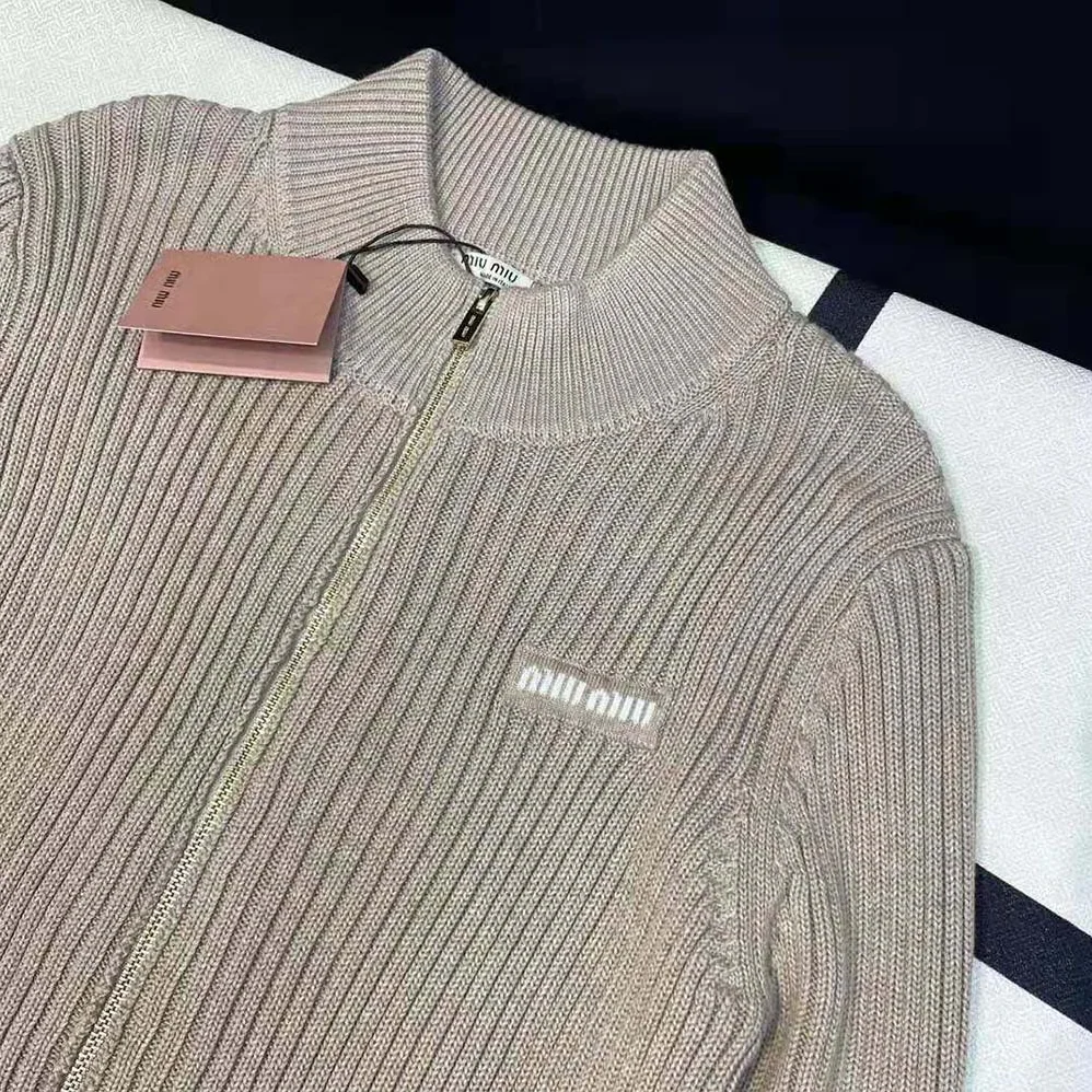 Miu Miu Wool Knit Cardigan with Knit Logo Patch for Women