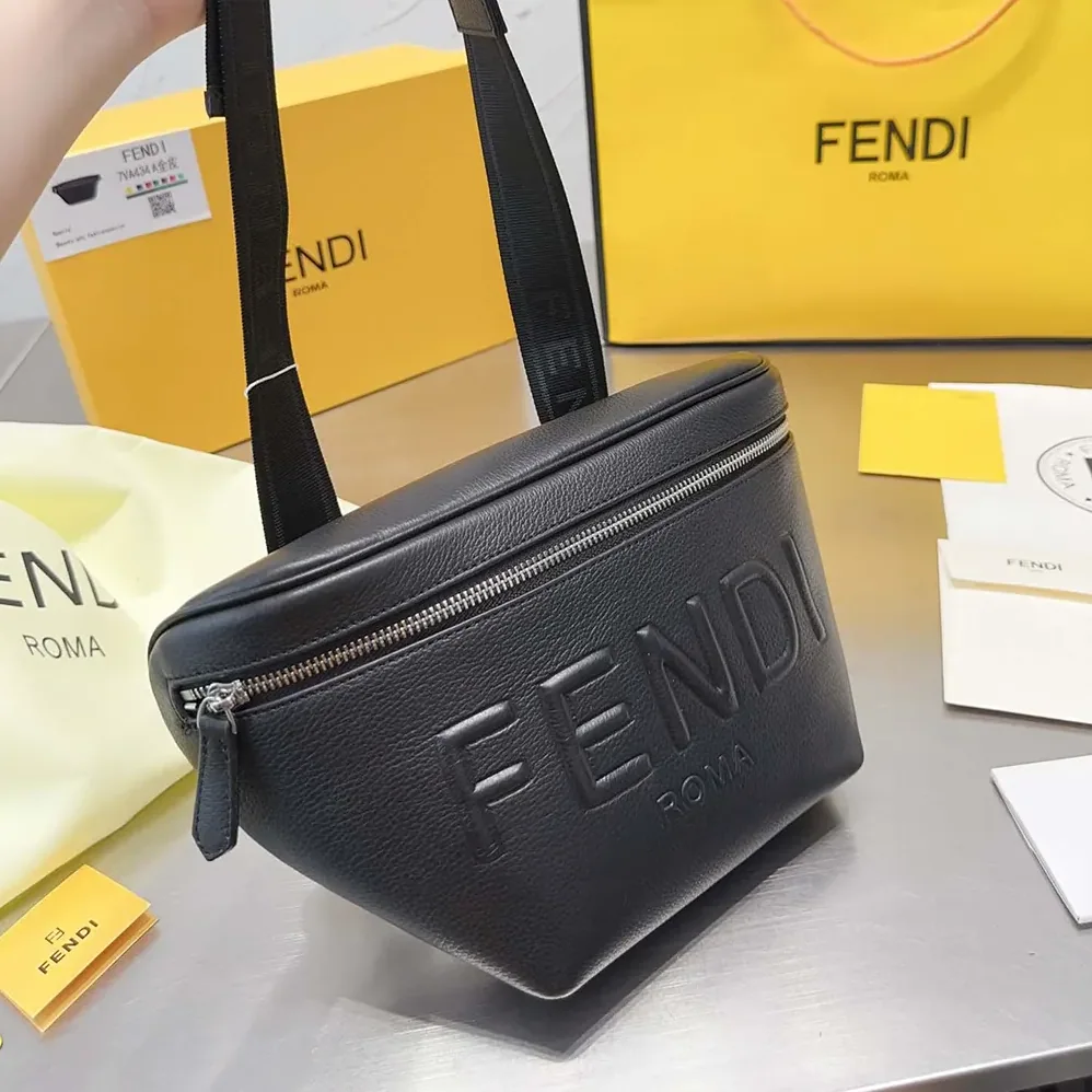 Fendi Diagonal Belt Bag Black Leather Belt Bag for Men