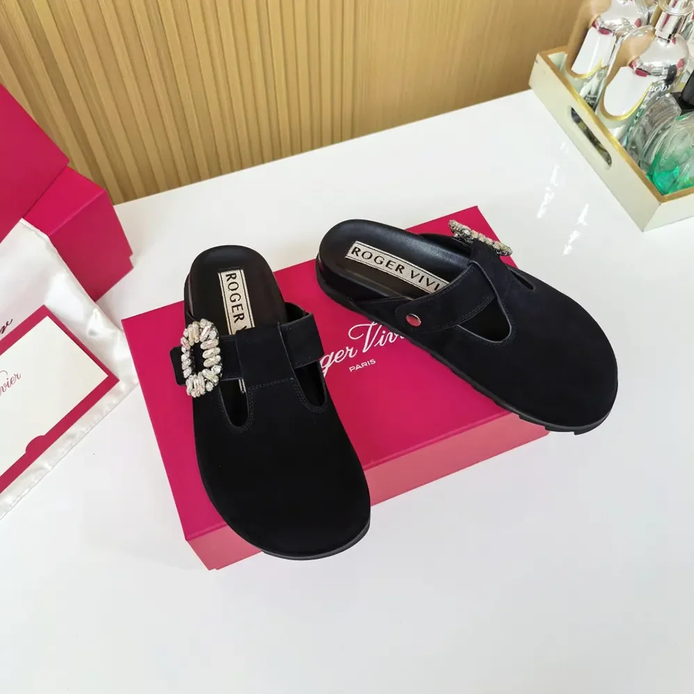 Roger Vivier Slidy Viv' Mules in Suede for Women in Black