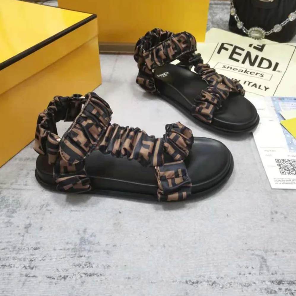 Fendi Fendi Feel Brown Satin Sandals for Women