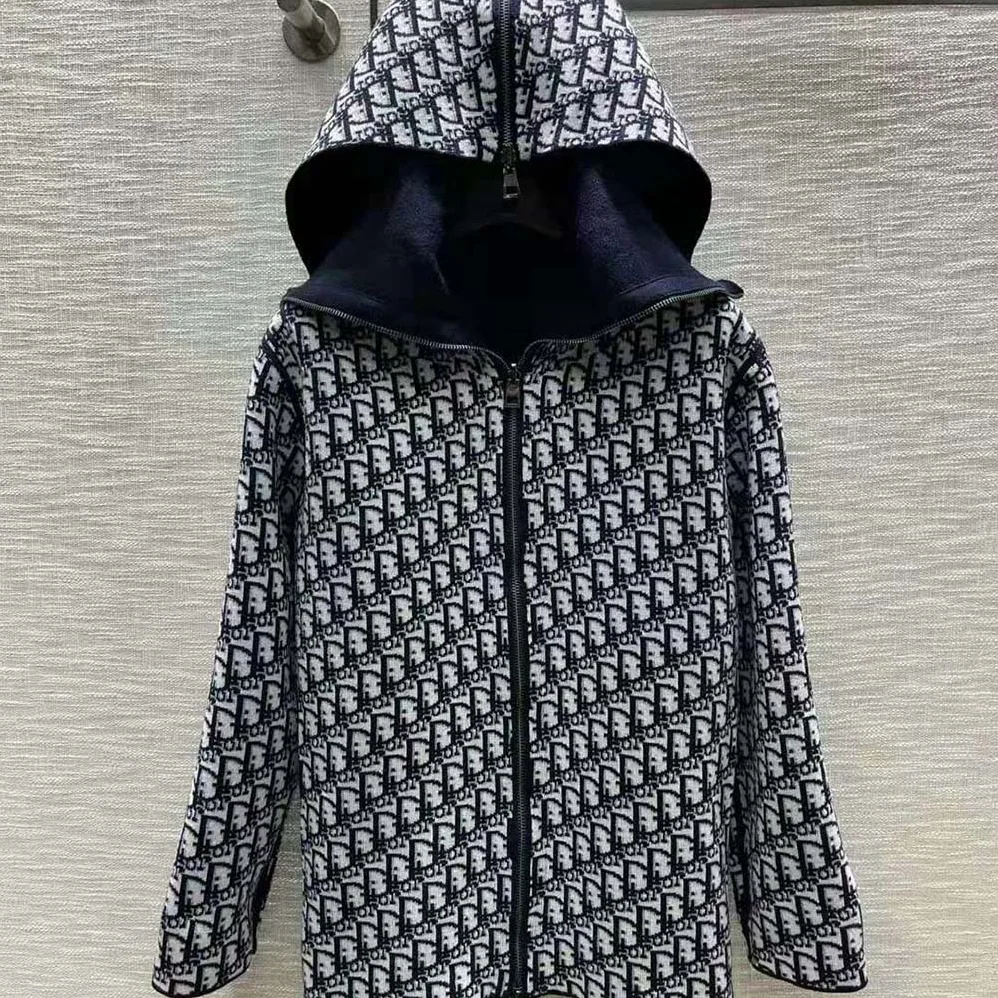 Dior Zipped-Hood Peacoat Navy Blue Double-Sided Wool and Silk with Dior Oblique Interior for Women Dior Zipped-Hood Peacoat Navy Blue Double-Sided Wool and Silk with Dior Oblique Interior for Women
