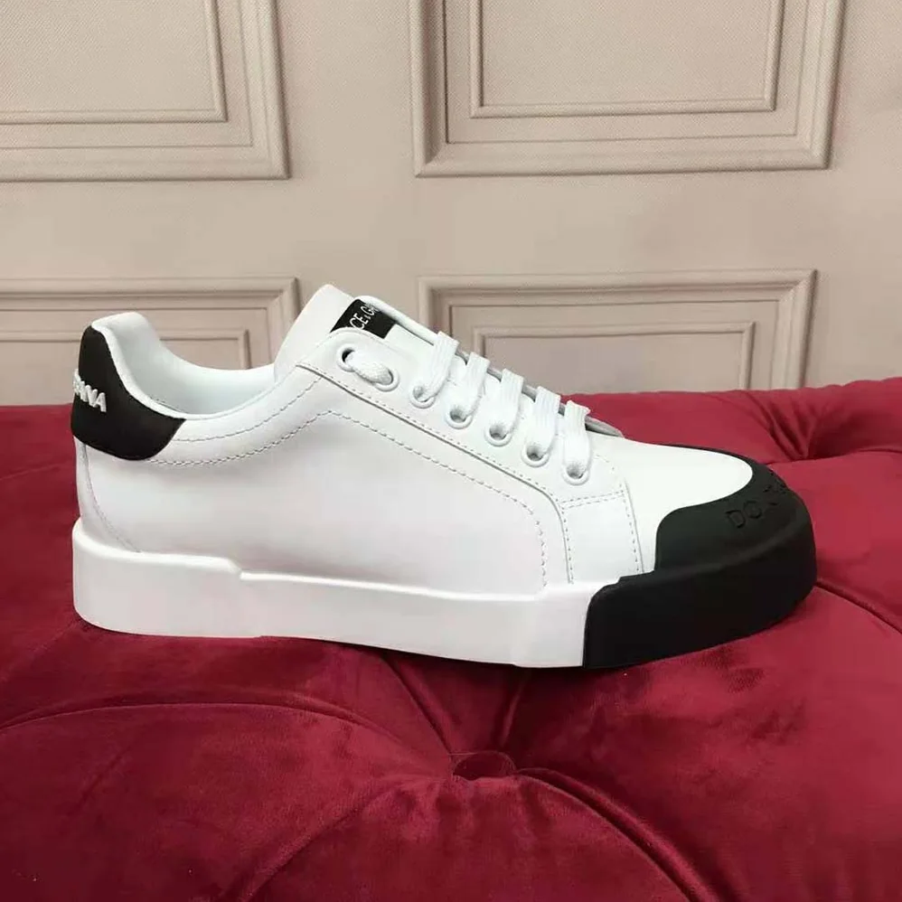 Dolce Gabbana D&G Portofino Sneakers in Nappa Leather and Rubber Toe-Cap for Women in Black