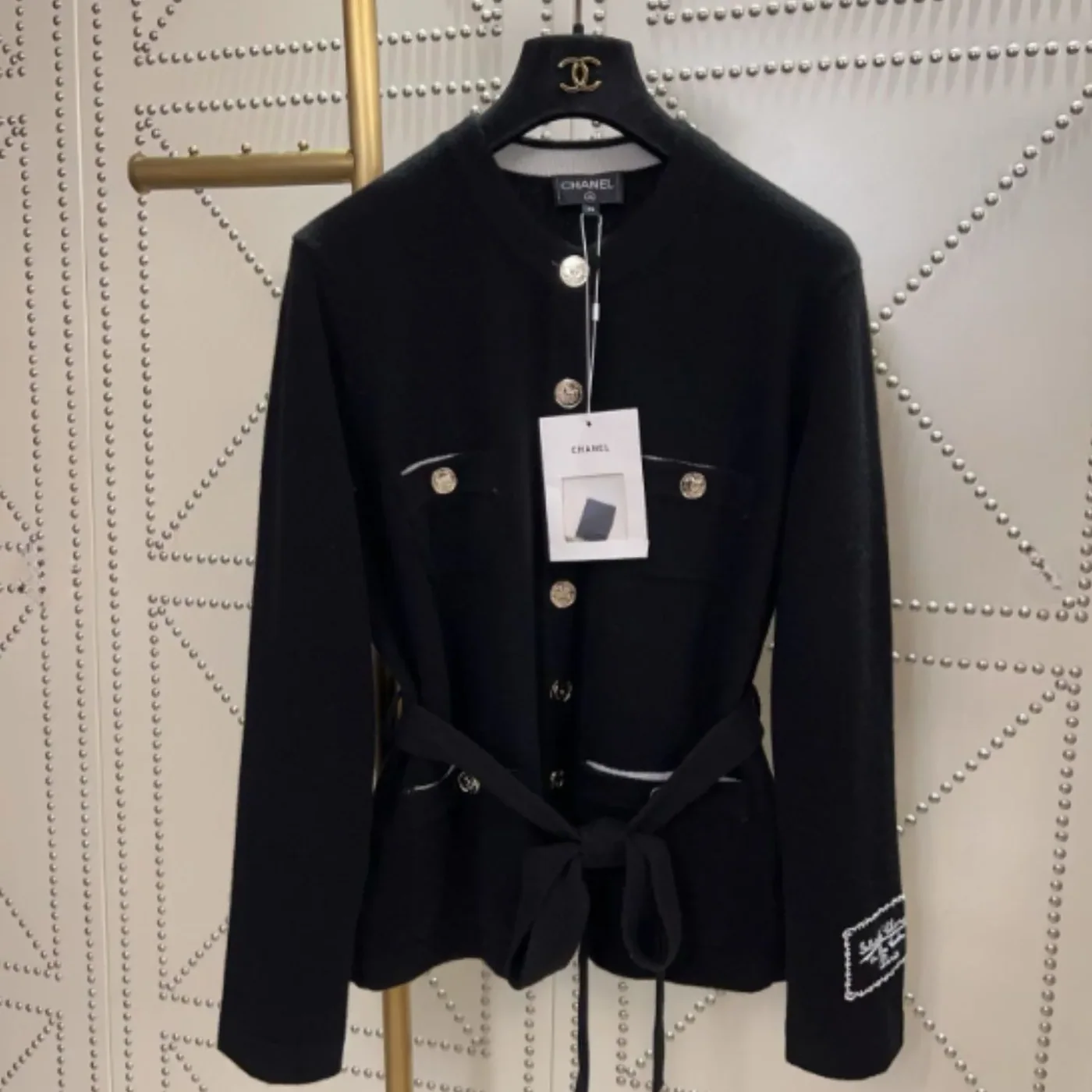 Chanel Belted Jacket With Buttons Black Chanel Belted Jacket With Buttons Black