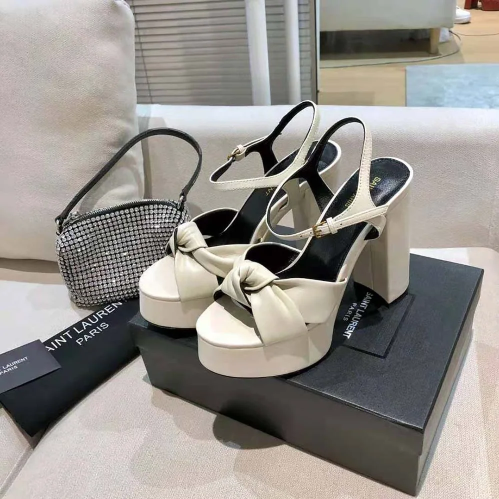 Saint Laurent YSL Bianca Sandals in Smooth Leather for Women in White