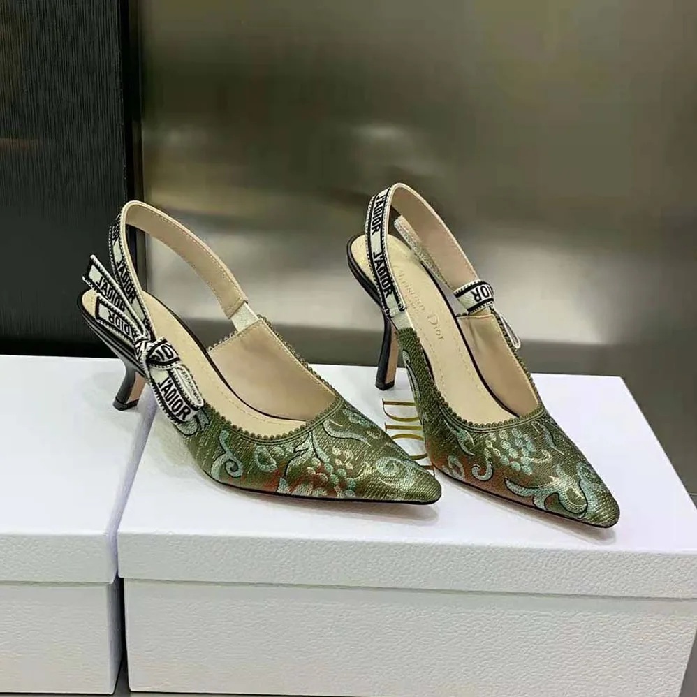 Dior J'Adior Slingback Pump Sky Blue Dior Brocart Embroidered Cotton with Gold for Women in Tone Metallic Thread