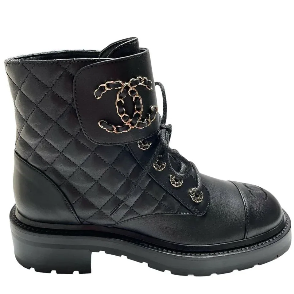 Calfskin Quilted Lace Up Combat Boots