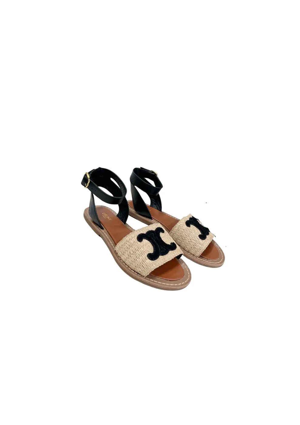 Celine Lympia Flat Strap Sandal In Raffia Black .02BL Celine Lympia Flat Strap Sandal In Raffia Black .02BL