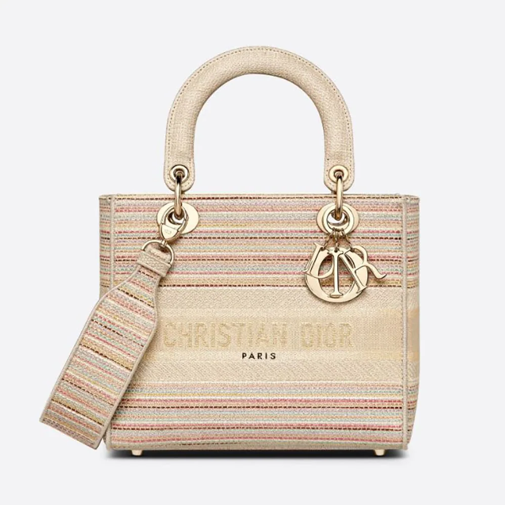 Dior Medium Lady D-lite Bag Multicolor Stripes Embroidery for Women Dior Medium Lady D-lite Bag Multicolor Stripes Embroidery for Women