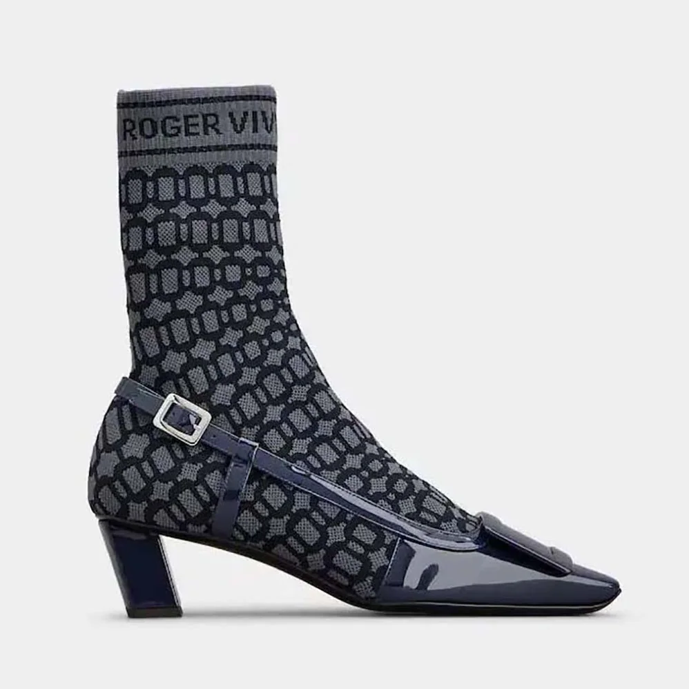 Roger Vivier Belle Vivier Sock Lacquered Buckle Ankle Boots in Patent Leather for Women in Blue Roger Vivier Belle Vivier Sock Lacquered Buckle Ankle Boots in Patent Leather for Women in Blue