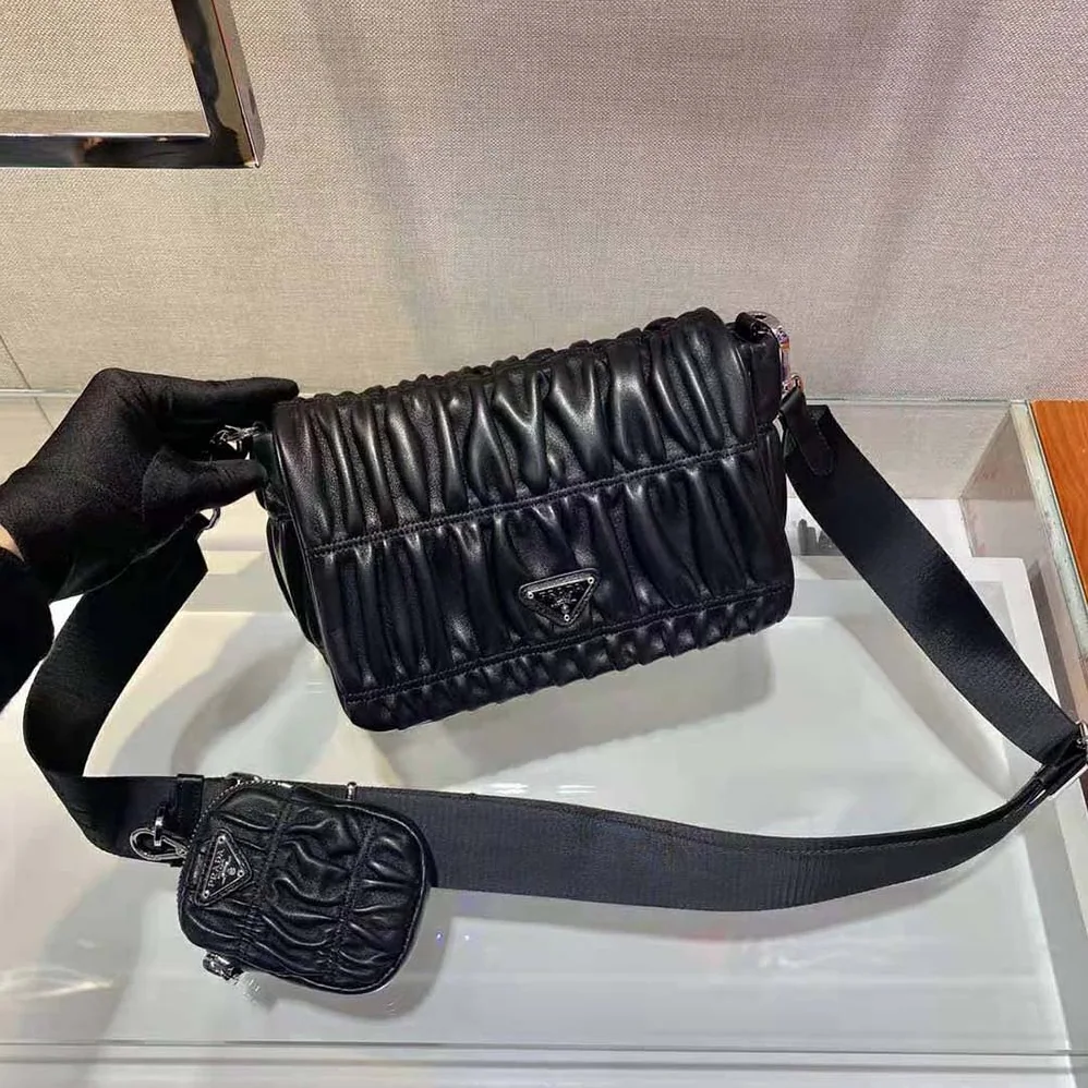 Prada Gaufre Nappa Leather Shoulder Bag for Women in Black