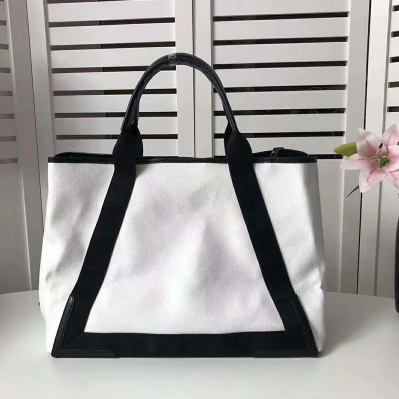 Balenciaga Navy Cabas M Cotton Canvas and Calfskin Tote for Women