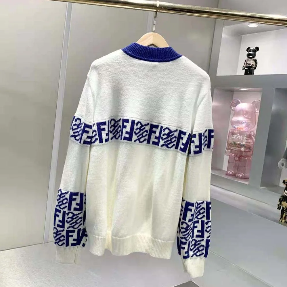 Fendi White wool Sweater with High Collar and Long Sleeves for Men