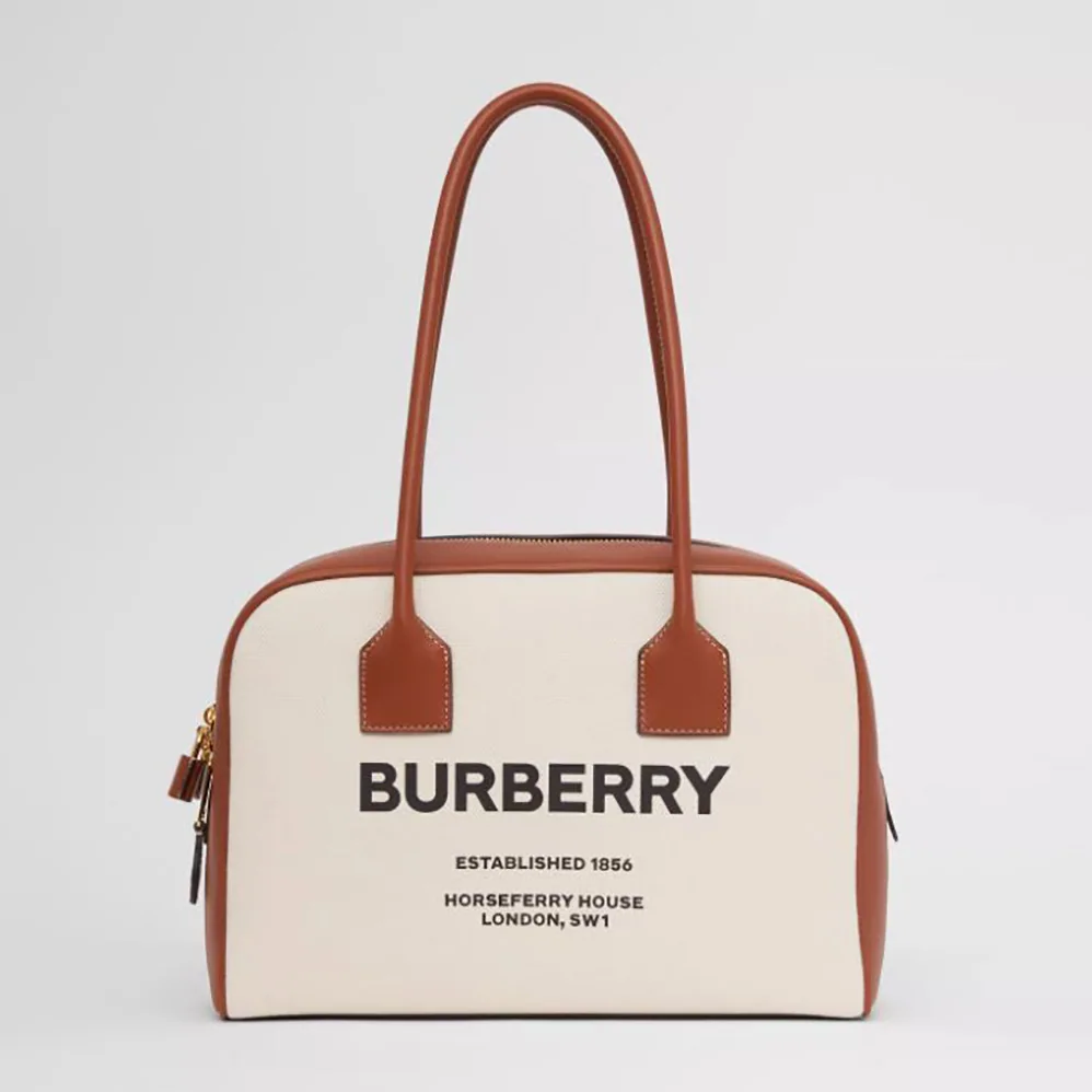 Burberry Medium Horseferry Print Cotton Canvas Half Cube Bag for Women in Brown