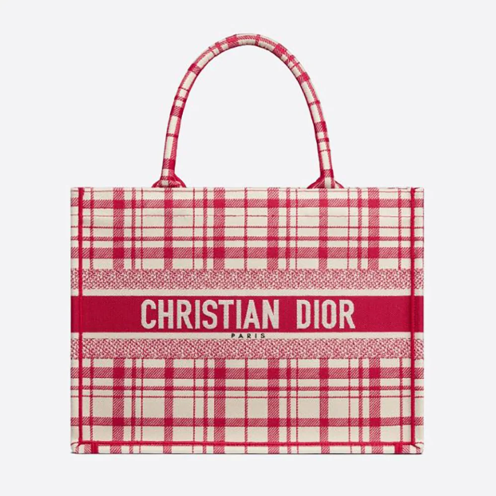Dior Small Dior Book Tote Raspberry Check'n'Dior Embroidery for Women