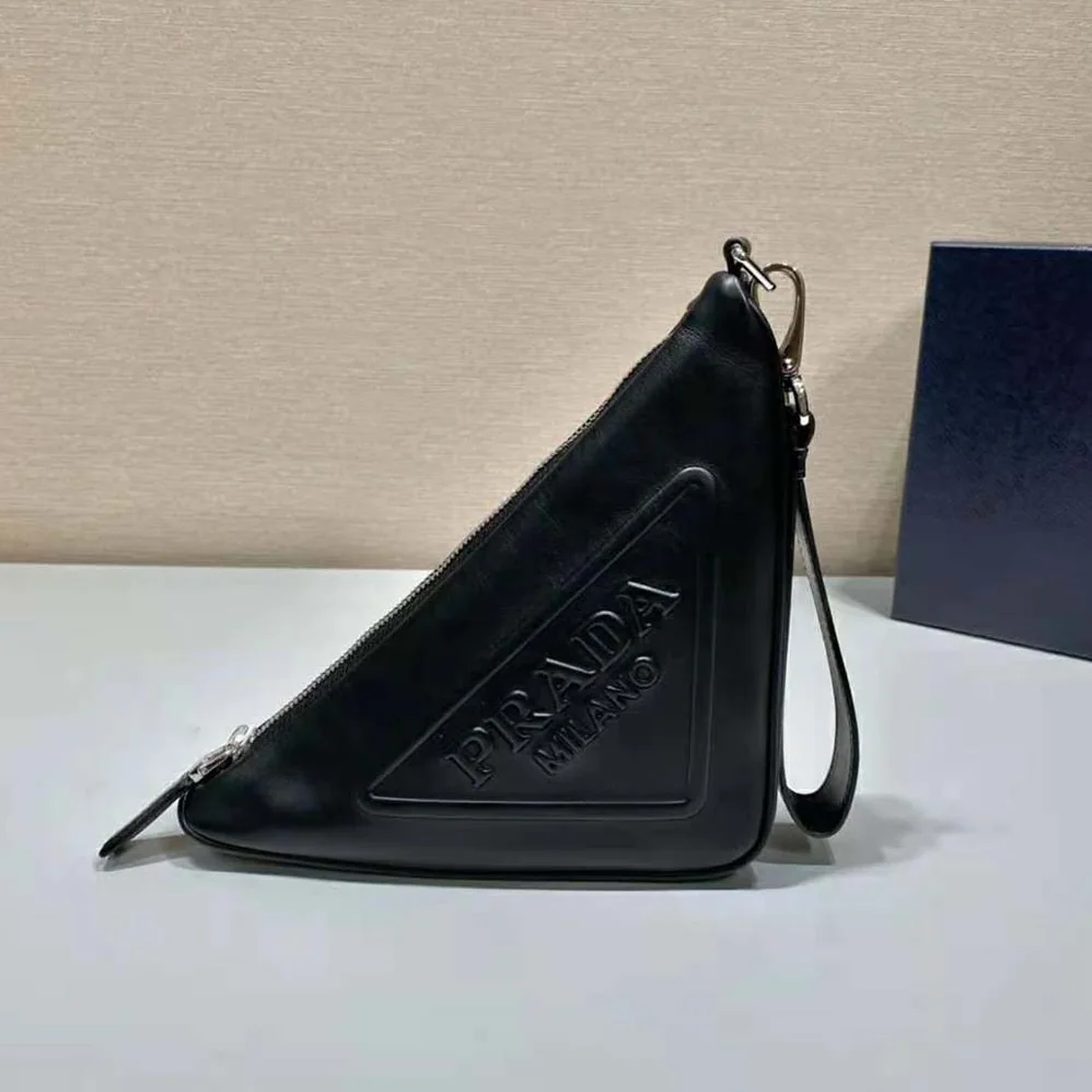 Prada Leather Triangle Leather Pouch for Women in Black
