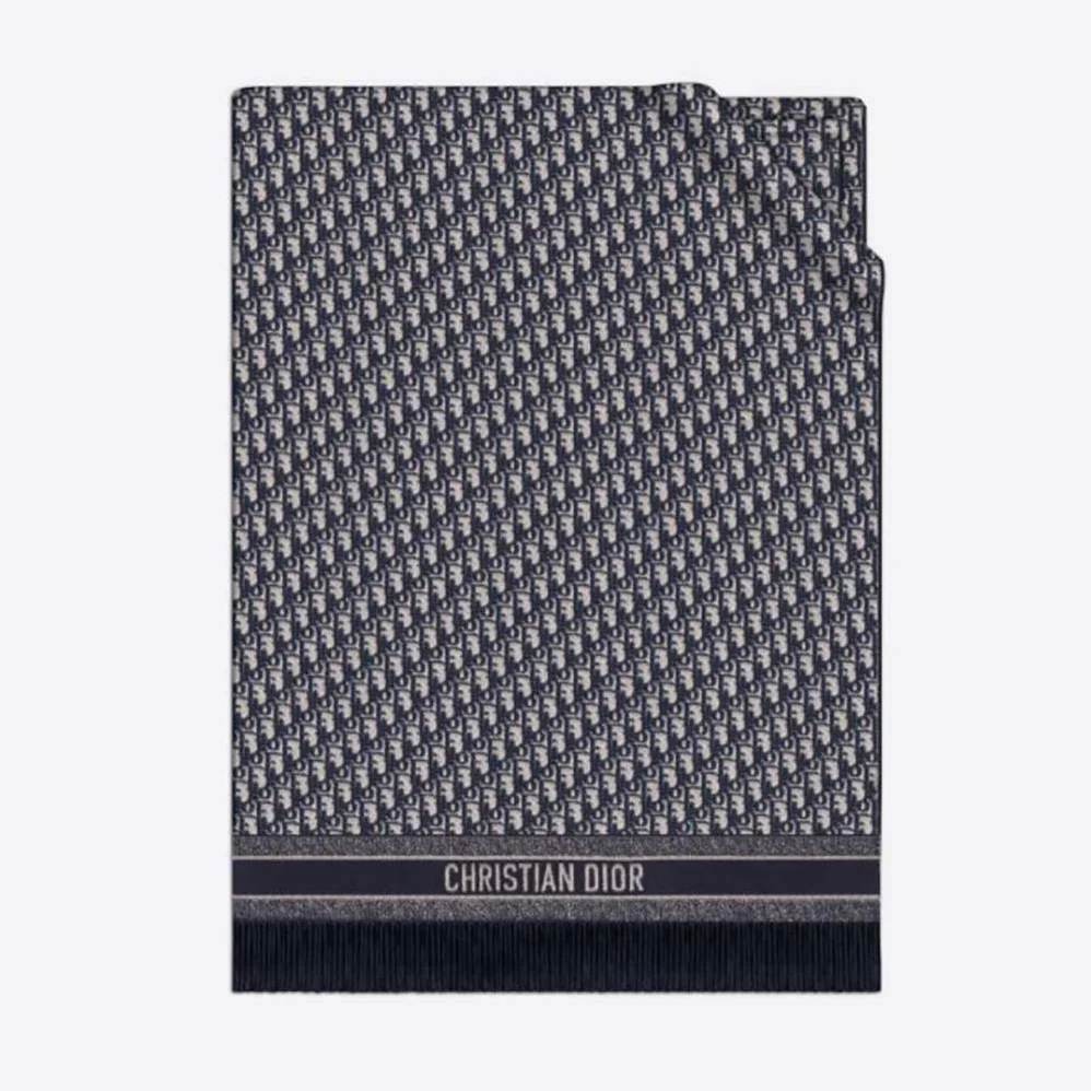 Dior Reversible Dior Oblique Blanket Navy Blue Cashmere, Virgin Wool and Silk for Women