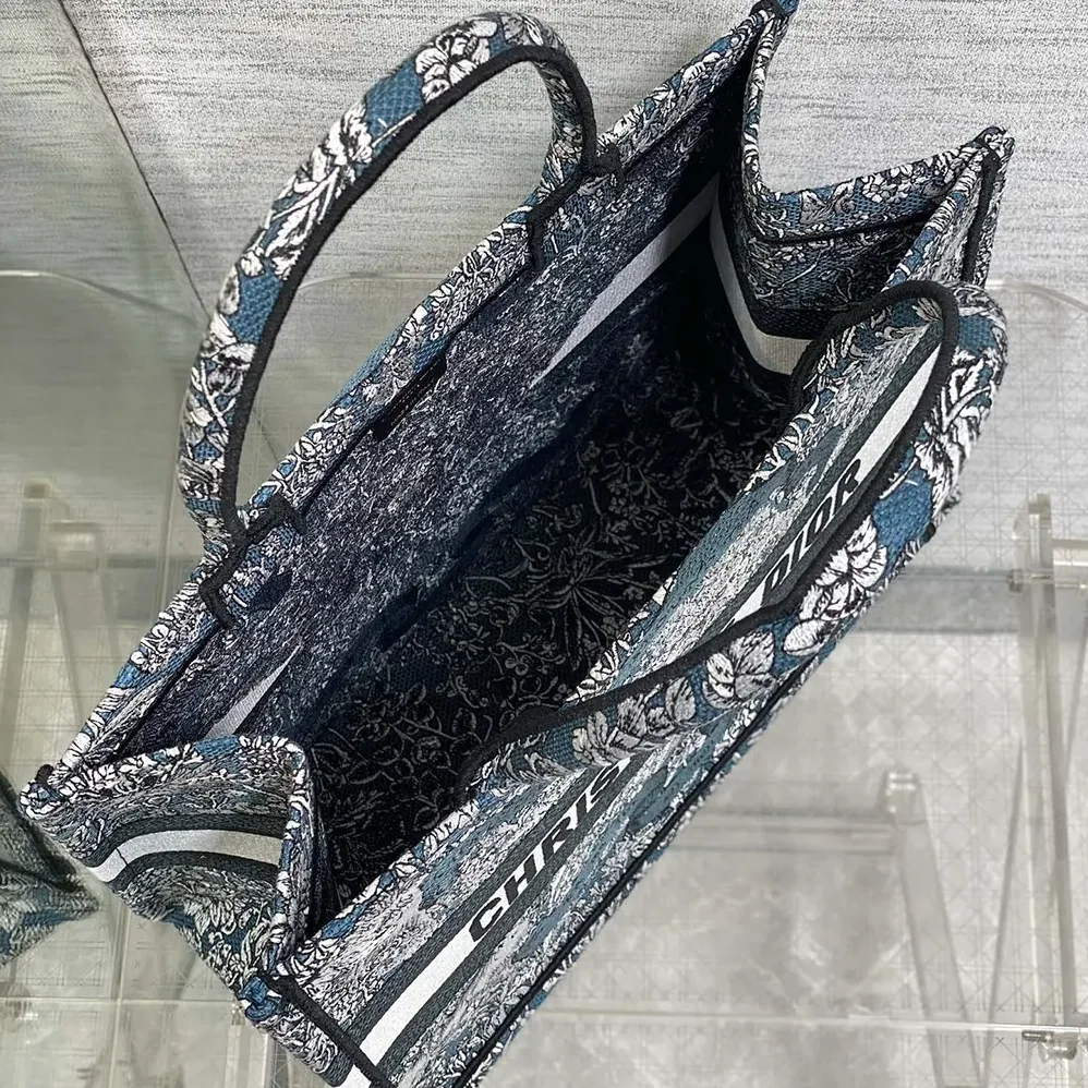 Dior Medium Dior Book Tote Blue Embroidery with White Dior Around the World Motif for Women Dior Medium Dior Book Tote Blue Embroidery with White Dior Around the World Motif for Women