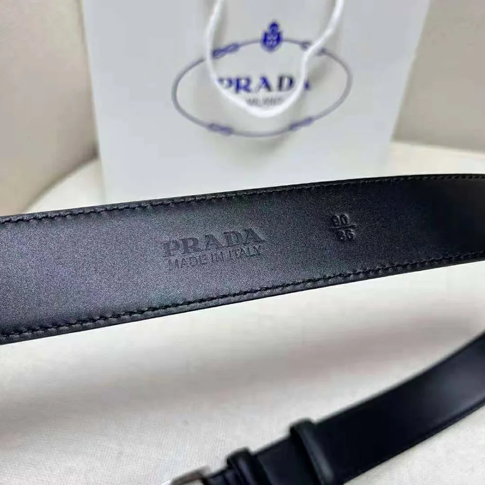 Prada Leather Belt with Enameled-Metal Triangle Logo for Women in Black Prada Leather Belt with Enameled-Metal Triangle Logo for Women in Black