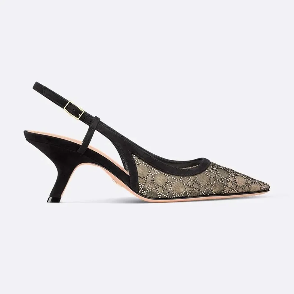 Dior Capture Slingback Pump Transparent Mesh with Silver for Women in Tone Strass Cannage Motif