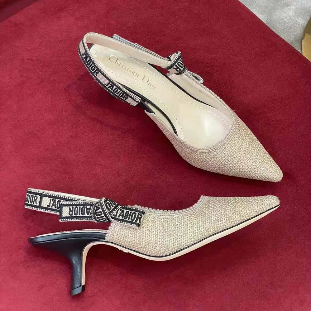 Dior J'Adior Slingback Pump Beige Embroidered Jute Canvas for Women
